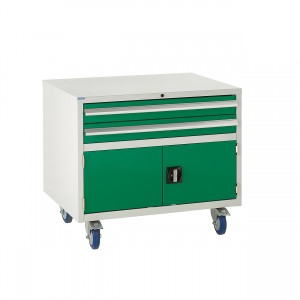 2 Drawer and Cupboard Euroslide Under Bench Tool Cabinet - 780H 900W 650D - Green