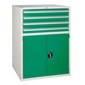 4 Drawer and Cupboard Euroslide Workshop Cabinet - 1200H 900W 650D - Green