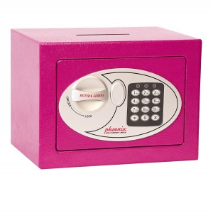 Phoenix SS0721EPD Home/Office Safe - 170mm x 230mm x 170mm (H x W x D) - Pink with cash deposit slot