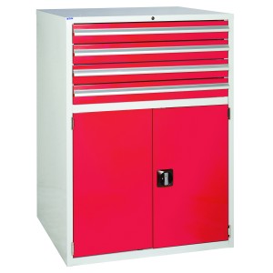 4 Drawer and Cupboard Euroslide Workshop Cabinet - 1200H 900W 650D - Red