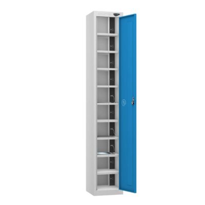 Pure Power Tablet 1 Door 10 Comp Locker, Silver Carcass, Blue Door