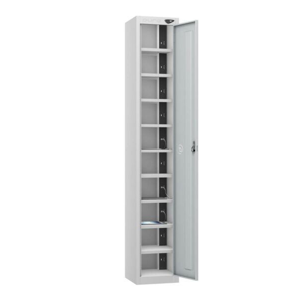Pure Power Tablet 1 Door 10 Comp Locker, Silver Carcass, Silver Door