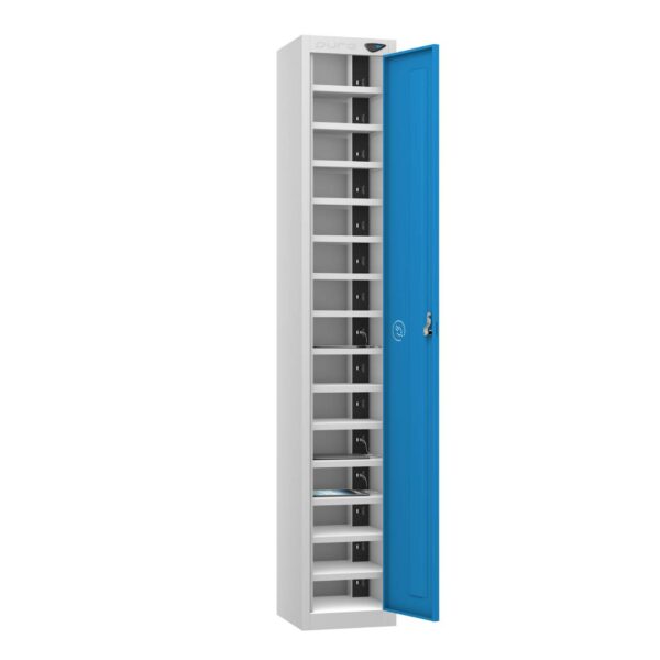 Pure Power Tablet 1 Door 15 Comp Locker, Silver Carcass, Blue Door