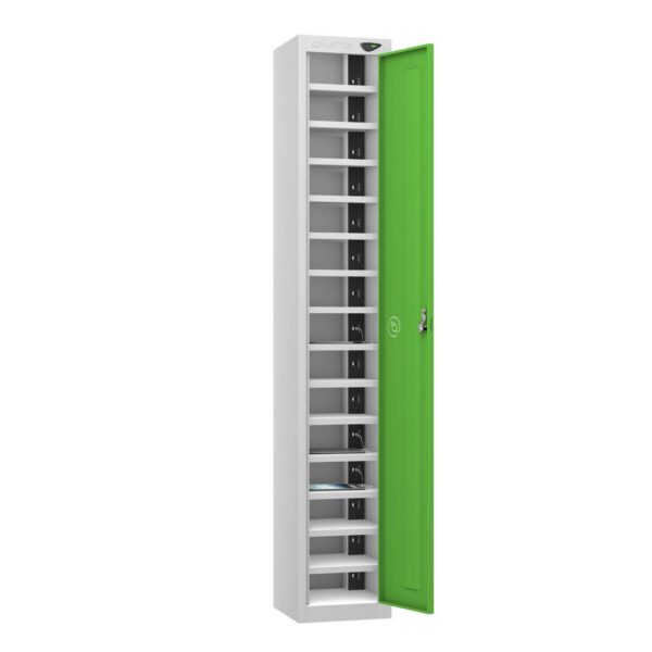 Pure Power Tablet 1 Door 15 Comp Locker, Silver Carcass, Green Door