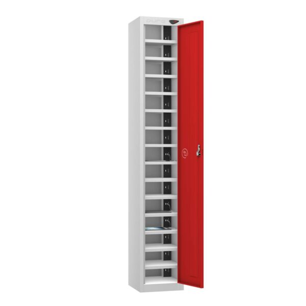 Pure Power Tablet 1 Door 15 Comp Locker, Silver Carcass, Red Door
