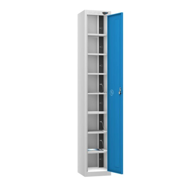Pure Power Tablet 1 Door 8 Comp Locker, Silver Carcass, Blue Door