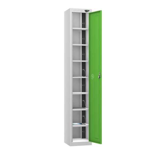 Pure Power Tablet 1 Door 8 Comp Locker, Silver Carcass, Green Door