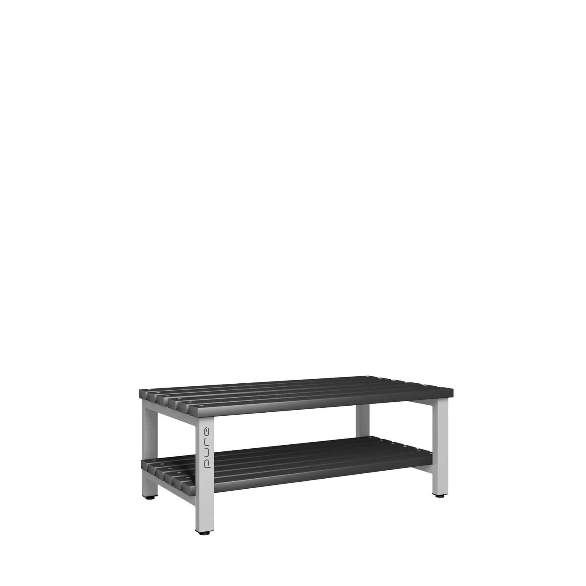 Pure Carbon Zero Double Sided 1200mm Standard Bench With Shoe Shelf - Pearl Silver / Black Polymer