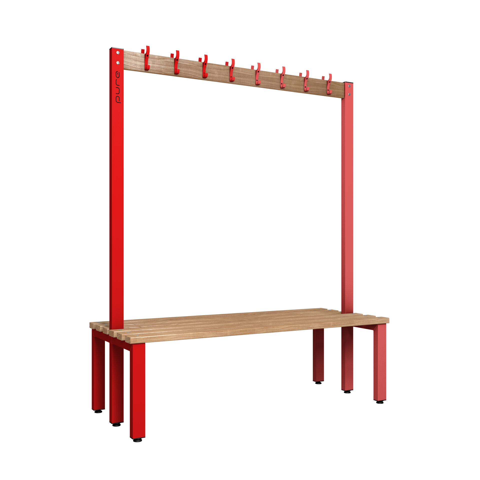 Pure Carbon Zero Double Sided 1500mm 16 Hook Bench - Flame Red / Solid Timber