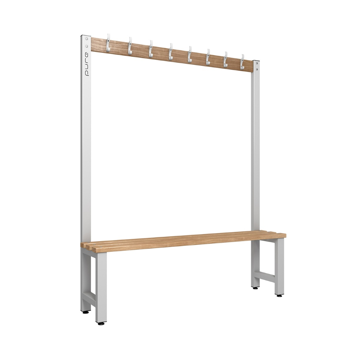 Pure Carbon Zero Single Sided 1500mm 8 Hook Bench - Pearl Silver / Solid Timber
