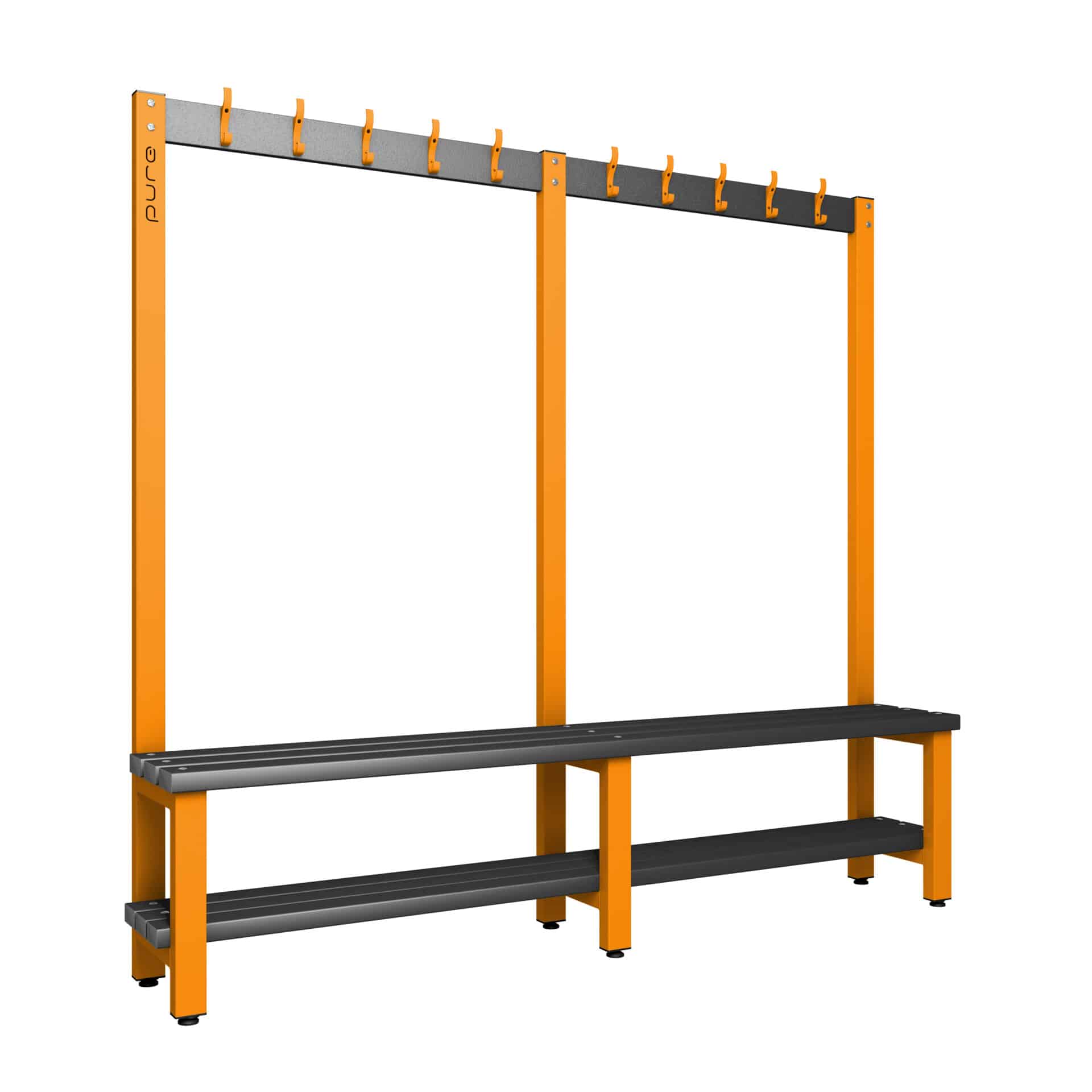 Pure Carbon Zero Single Sided 2000mm 10 Hook Bench With Shoe Shelf - Magma Orange / Black Polymer