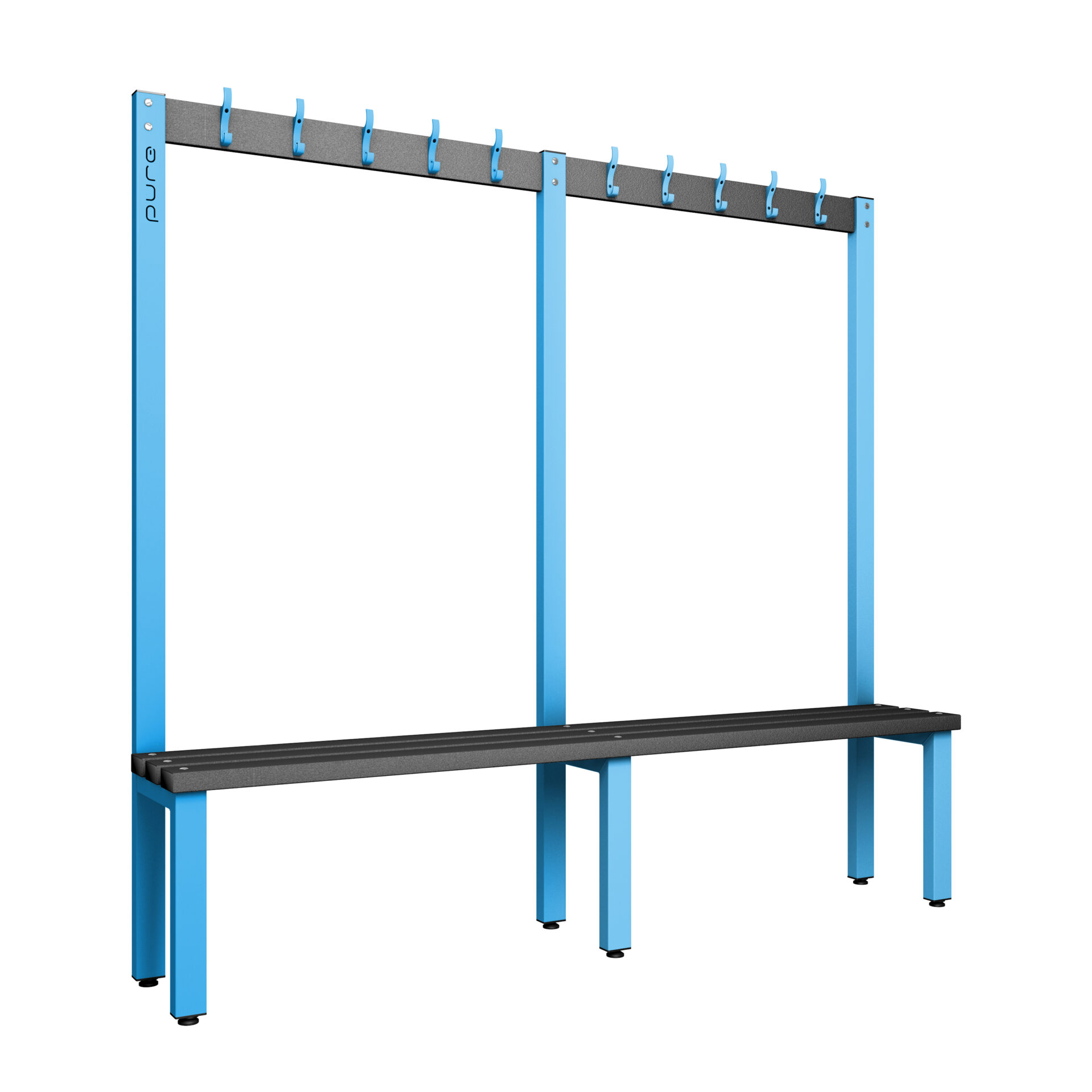 Pure Carbon Zero Single Sided 2000mm 10 Hook Bench - Cornflower Blue / Black Polymer