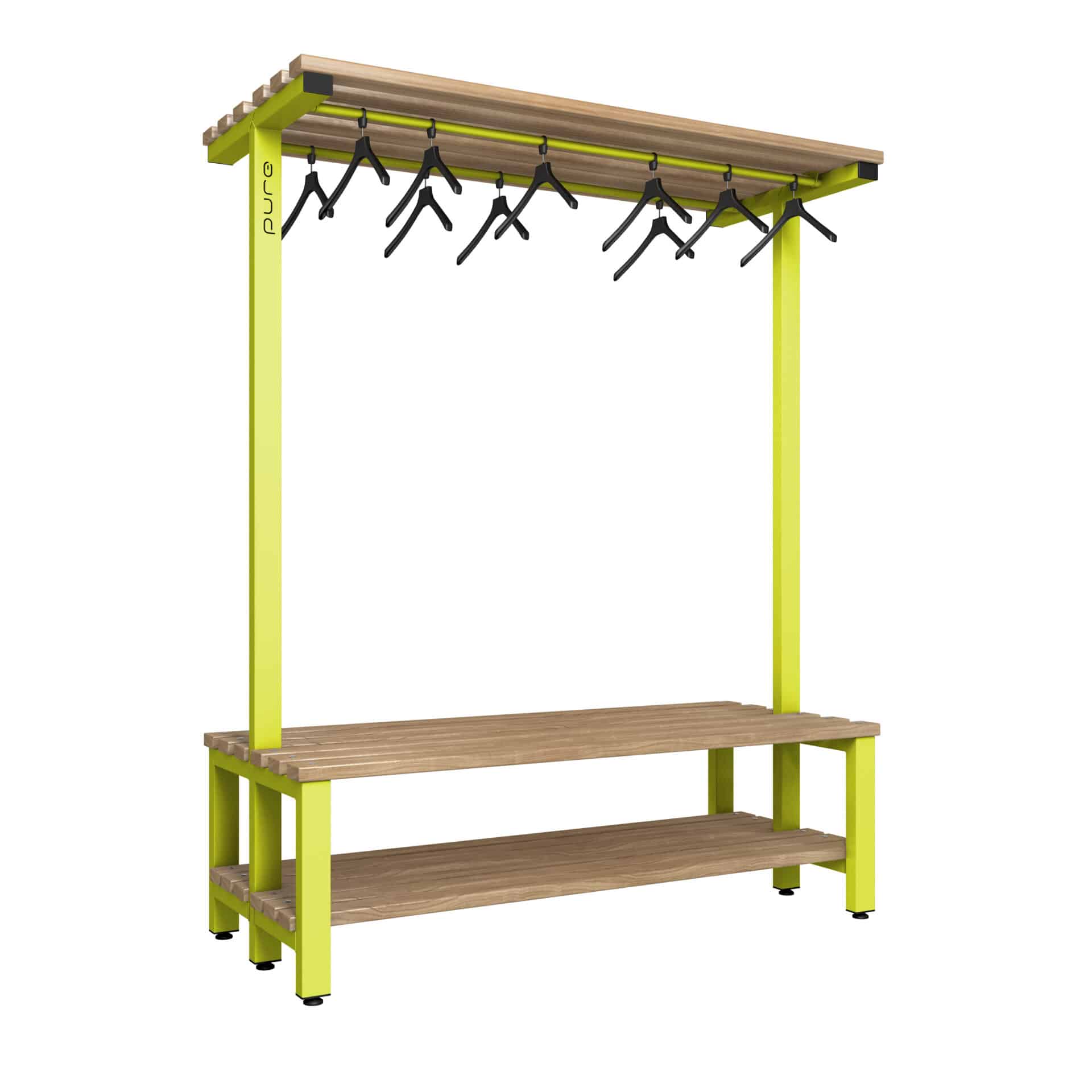 Pure Carbon Zero Double Sided 1500mm Overhead Hanging Bench With Shoe Shelf - Lime Light / Solid Timber