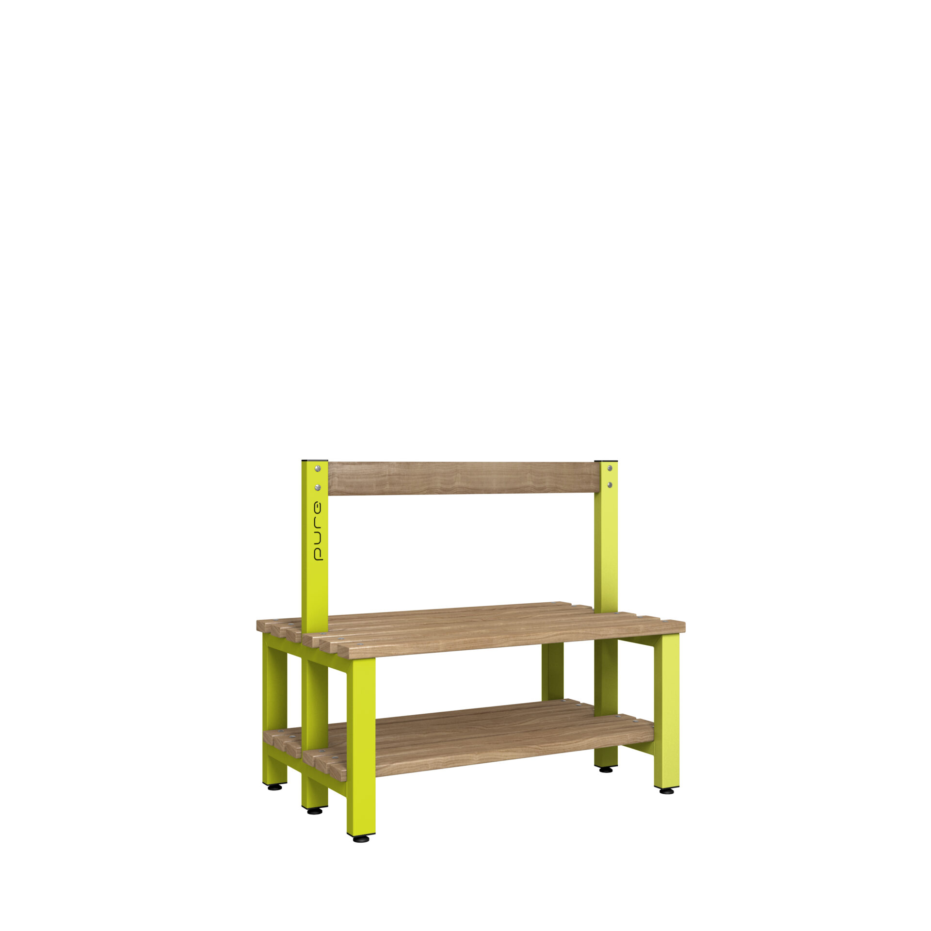 Pure Carbon Zero Double Sided 1000mm Low Height Back Rest Bench With Shoe Shelf - Lime Light / Solid Timber