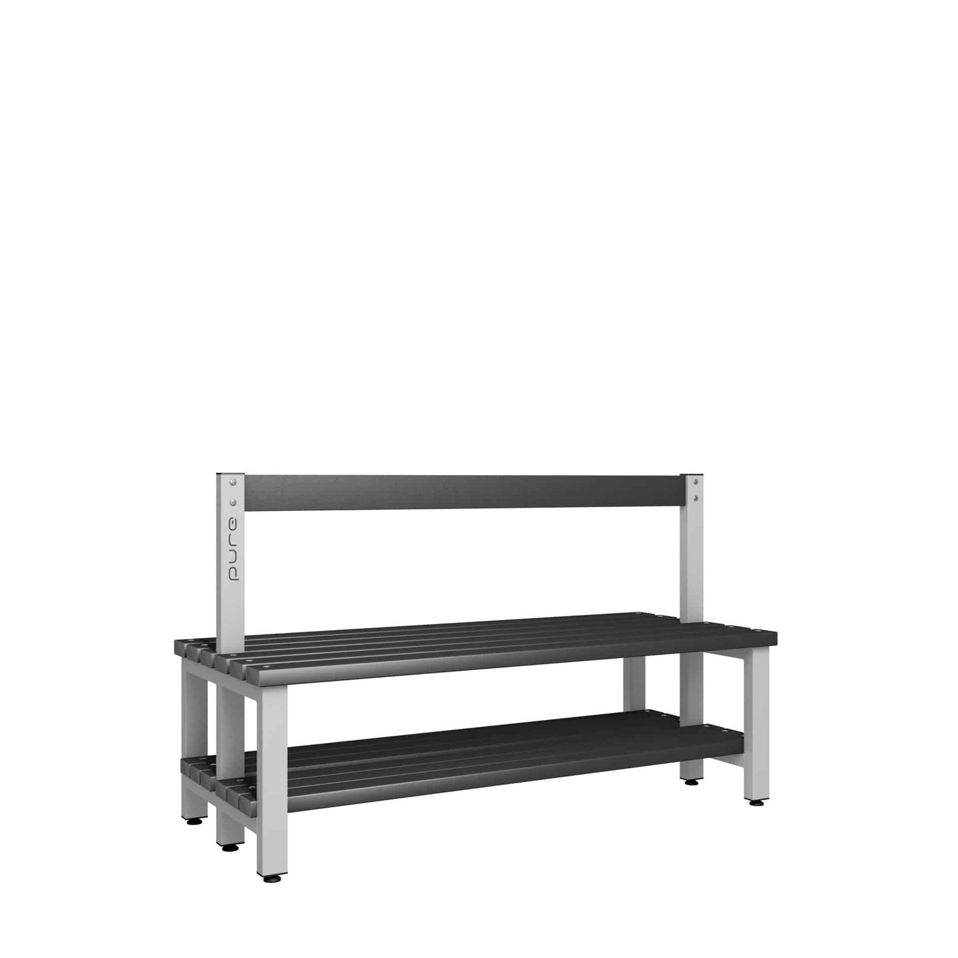 Pure Carbon Zero Double Sided 1500mm Low Height Back Rest Bench With Shoe Shelf - Pearl Silver / Black Polymer