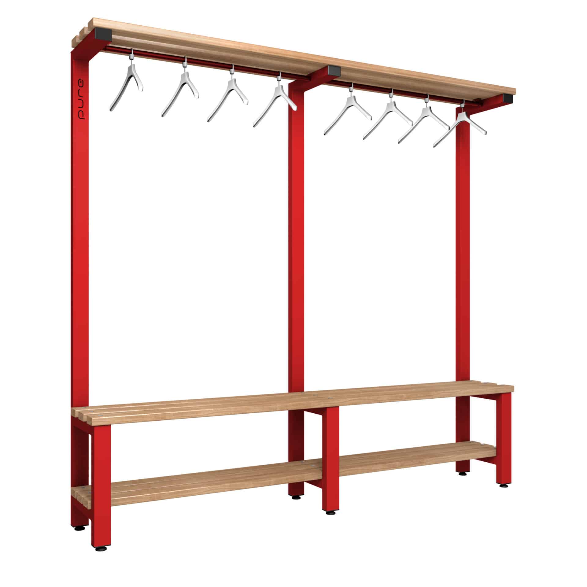 Pure Carbon Zero Single Sided 2000mm Overhead Hanging Bench With Shoe Shelf - Flame Red / Solid Timber