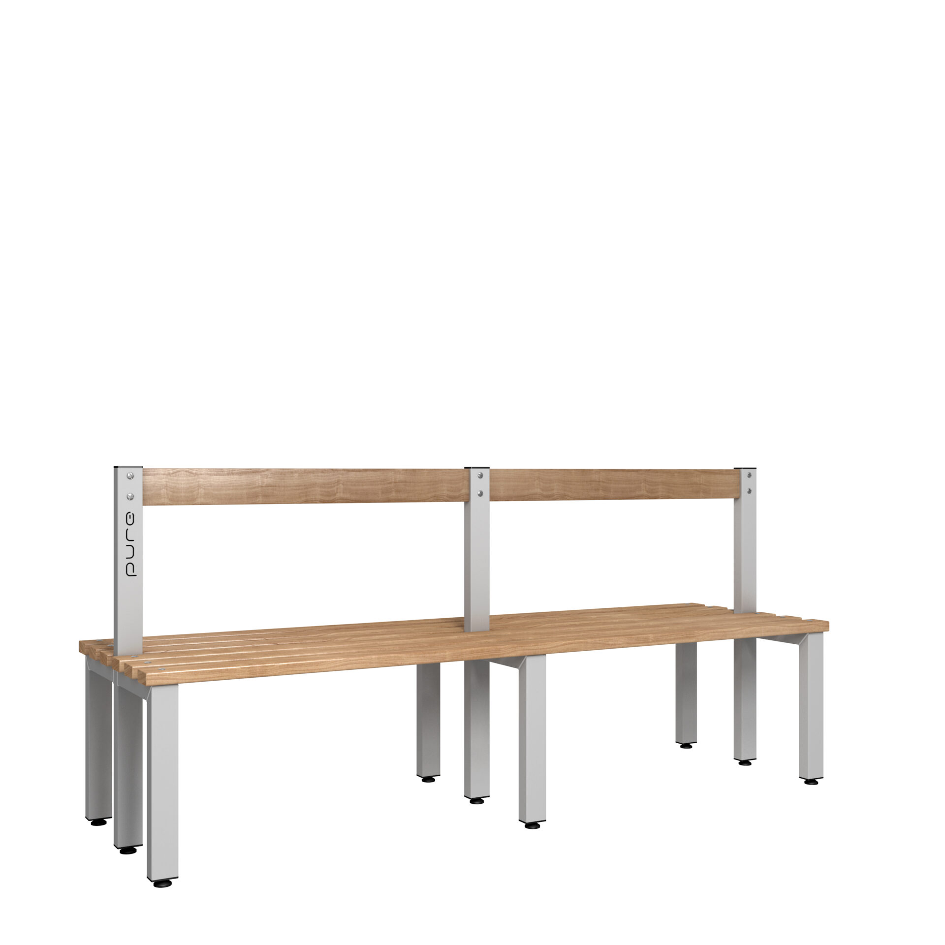 Pure Carbon Zero Double Sided 2000mm Low Height Back Rest Bench - Pearl Silver / Solid Timber