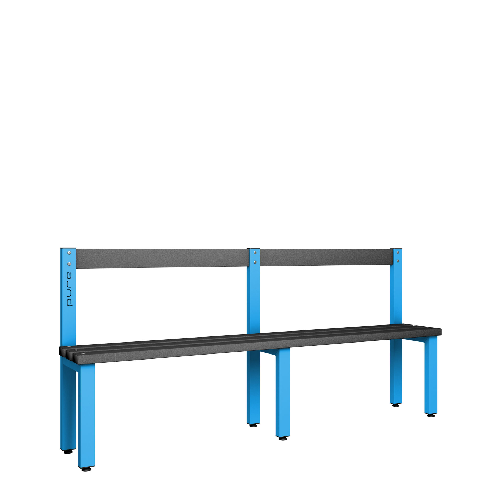 Pure Carbon Zero Single Sided 2000mm Low Height Back Rest Bench - Cornflower Blue / Black Polymer