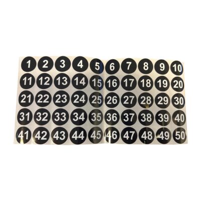 Locker Door Number Stickers - Black Circle, White Numbers
